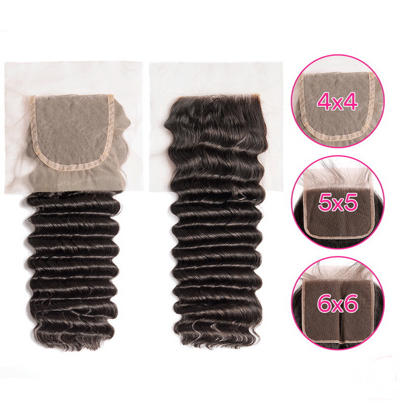 4x4 5x5 6x6 7x7 Transparent Lace Closure Deep Wave Curly Humanhair